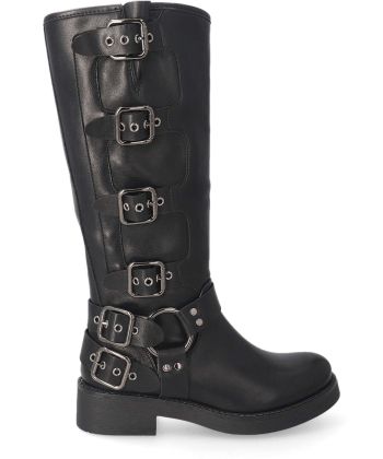 VVNN Bota biker motera hebillas mujer