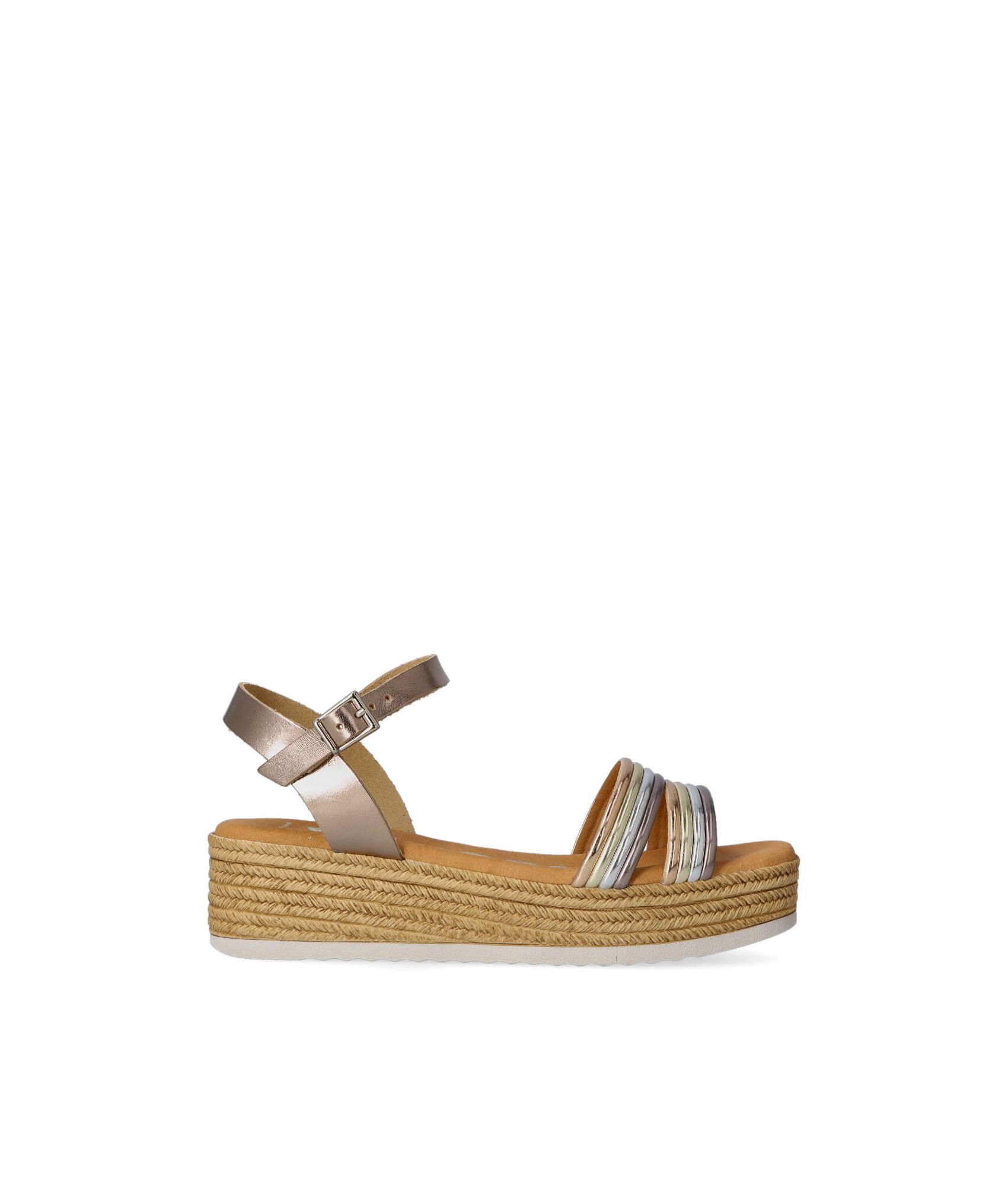 Sandalia De Piel Metalizada De Vanessa – Tacón Bloque Y Hebilla Para Un Look Con Confort