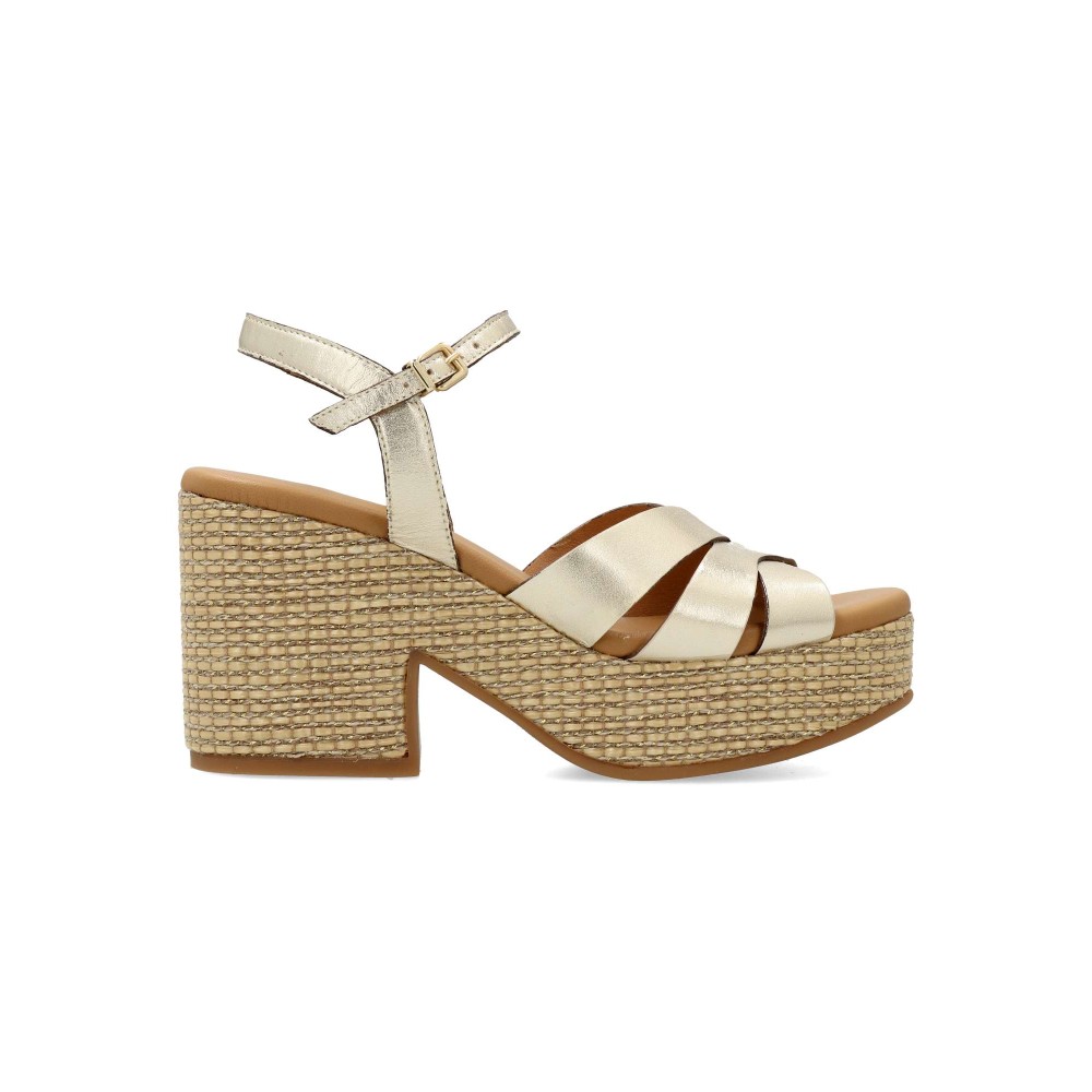 WEEKEND Sandalia piel tacón plataforma rafia