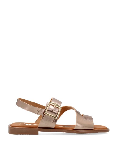 VANESSA Sandalia plana piel metalizada hebilla