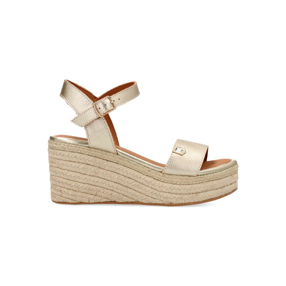 POPA Sandalia alpargata piel metalizada cuña