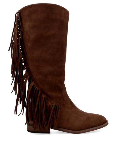 BUONAROTTI Bota alta flecos confort mujer