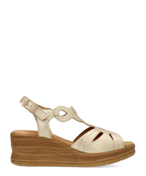 PITILLOS Sandalia piel confort cuña efecto madera