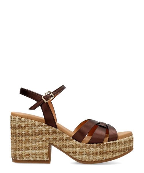 WEEKEND Sandalia tacón ancho rafia piel confort