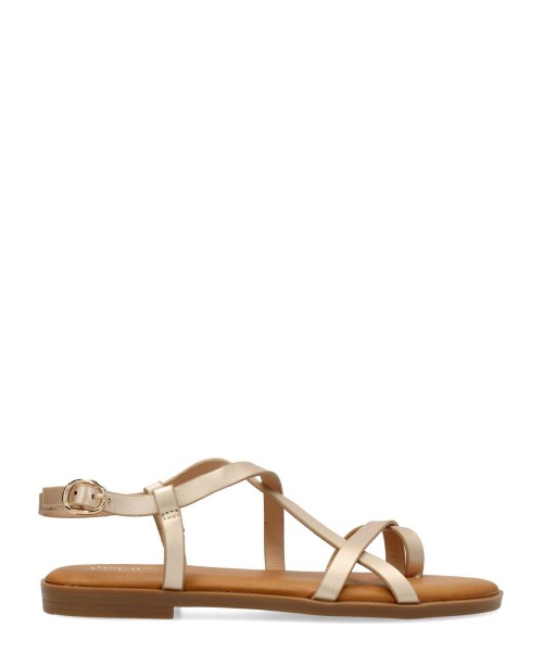 PEKES Sandalia plana tiras metalizadas