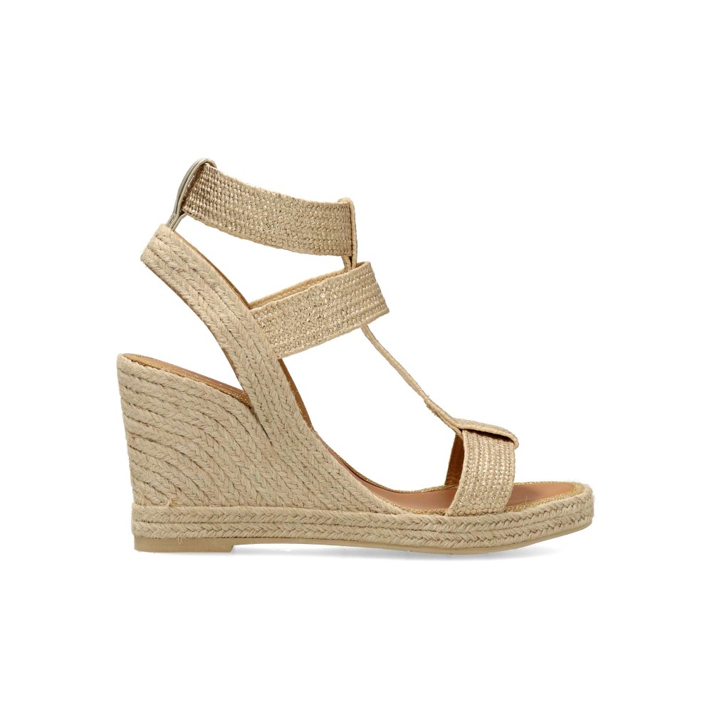 CASTELLER Alpargata cuña alta rafia metalizada