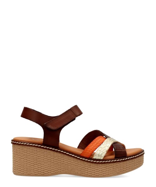 VANESSA Sandalia cuña efecto trenzado piel confort