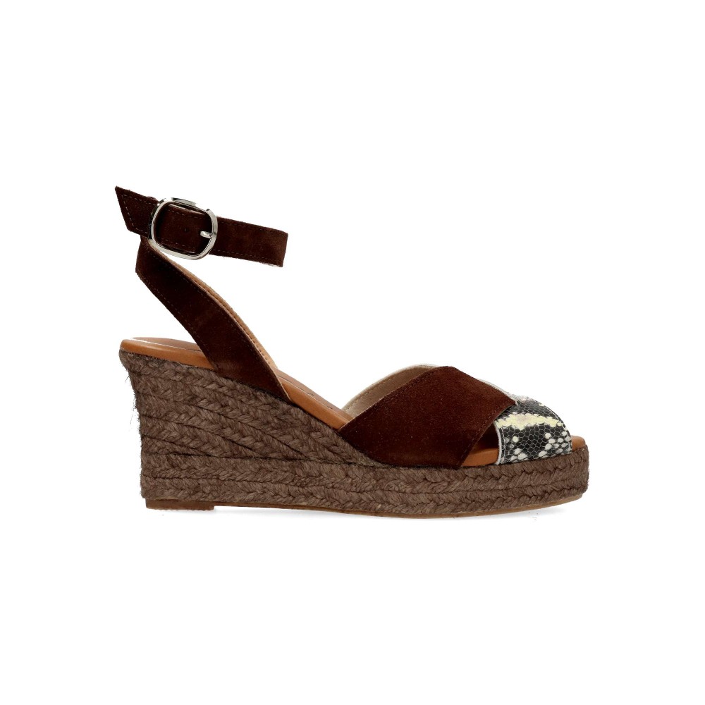 TORRES Sandalia cuña esparto piel serraje confort