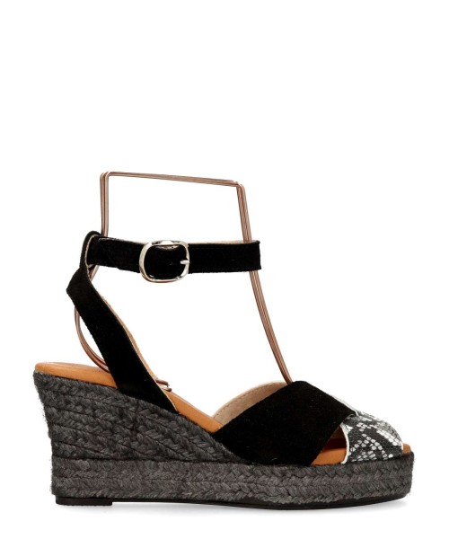TORRES Sandalia cuña yute piel print serpiente