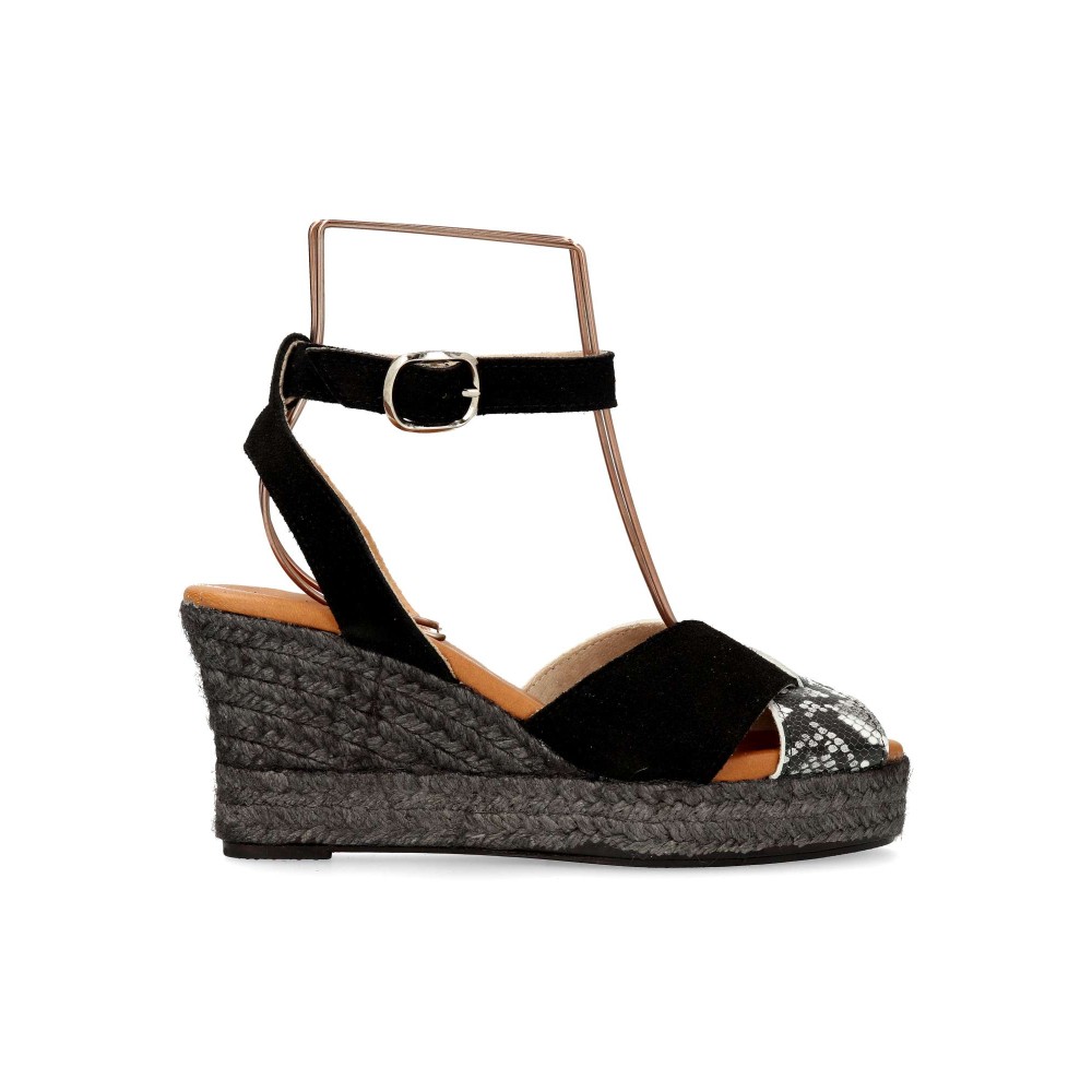 TORRES Sandalia cuña yute piel print serpiente