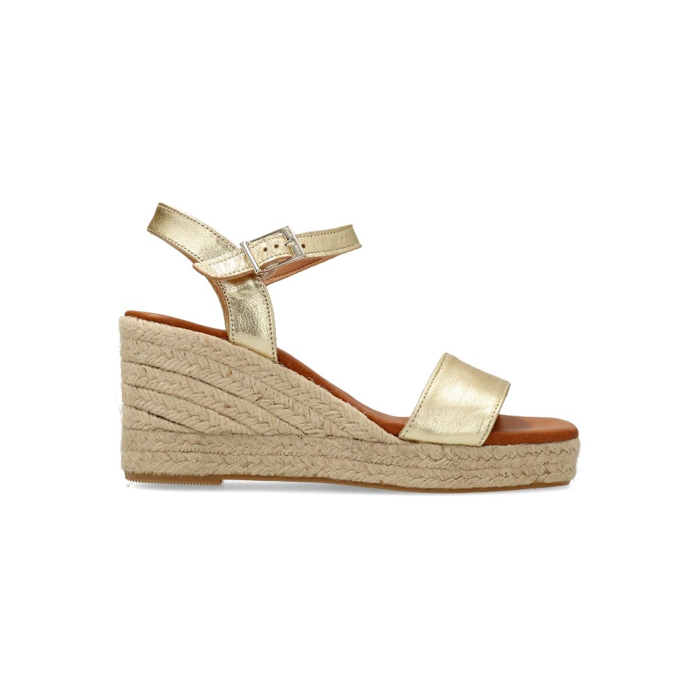 TORRES Sandalia cuña alpargata piel metalizada