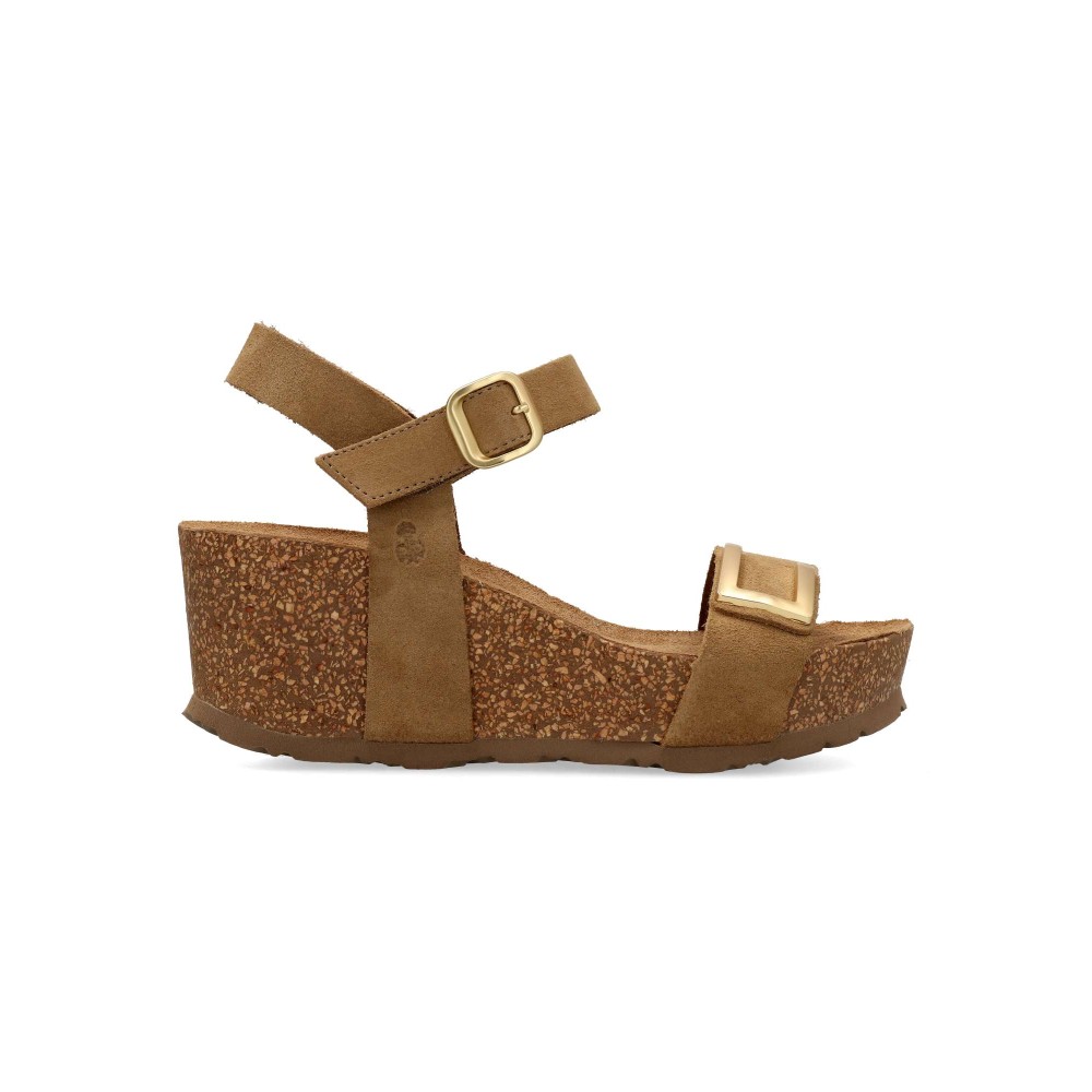 YOKONO Sandalia cuña corcho piel serraje