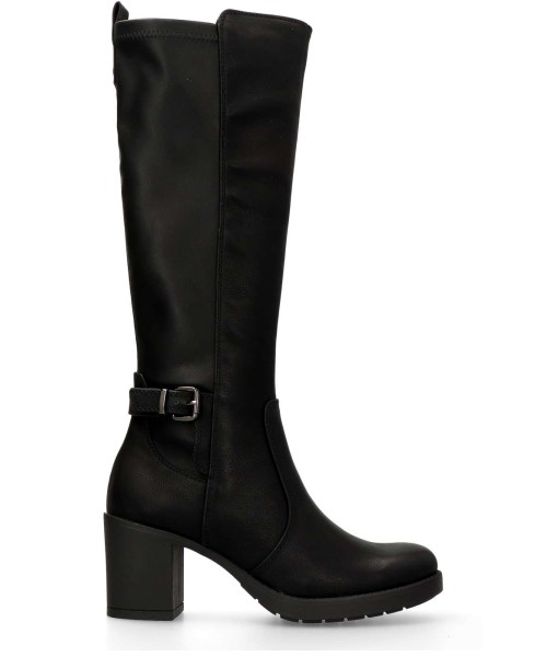 MYSOFT Bota alta elástica tacón ancho