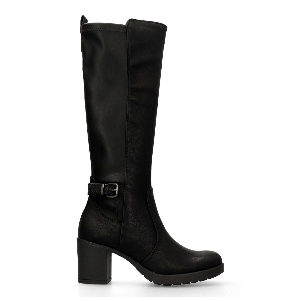 MYSOFT Bota alta elástica tacón ancho